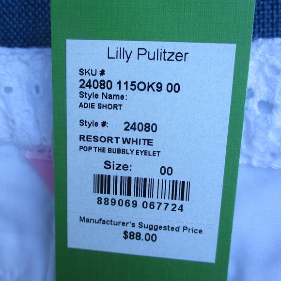 LILLY PULITZER ~ ADIE WHITE EYELET SHORTS ~ 00 ~ LOGO BUTTON / POCKETS - Picture 10 of 10